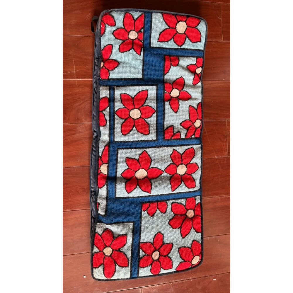 Vintage 1970s Floral Needlepoint-Style Seat Cushion Bench Pad